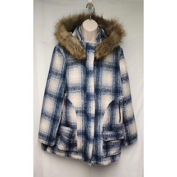 JustFab Plaid Hooded Faux Wool Coat/Jacket. Blue Size XXL - Picture 10 of 12
